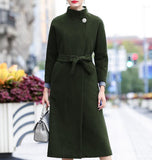 Waist Belt Wool Coat, Handmade Long Warm Women Wool Coat Jacket/3322