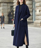 Slit Waist Belt Wool Coat, Handmade Long Warm Women Wool Coat Jacket/2662