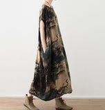 Silk Floral Loose Long Dresses Plus Size AMT962328