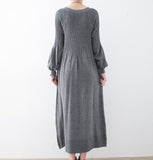 High Collar Loose Cotton Knit Long Dresses Plus Size AMT962328