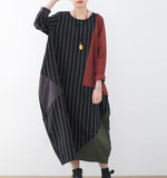 Baggy Patchwork Spring Cotton Linen Loose Long Dresses Plus Size AMT962328