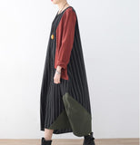 Baggy Patchwork Spring Cotton Linen Loose Long Dresses Plus Size AMT962328
