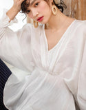 Loose Silk Women Shirts Tops Lantern Sleeve Spring Women blouseJJ961707