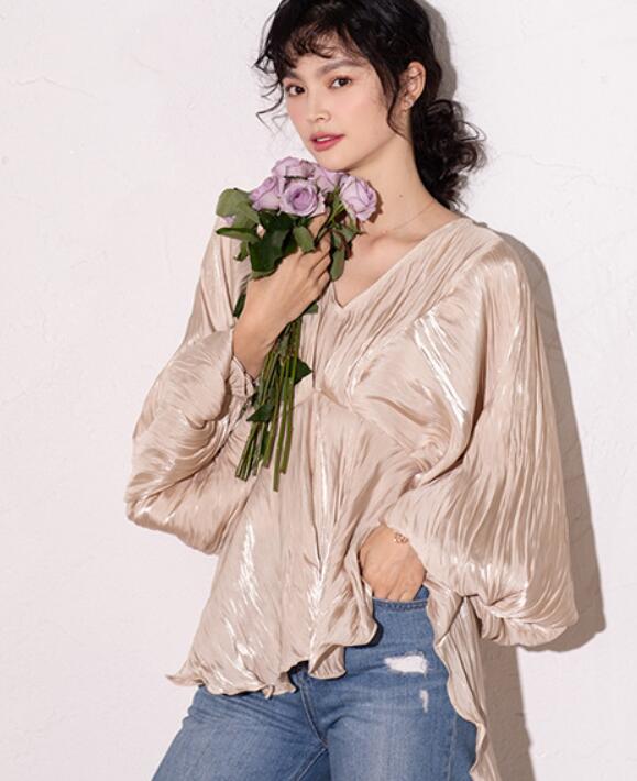 Loose Silk Women Shirts Tops Lantern Sleeve Spring Women blouseJJ961707