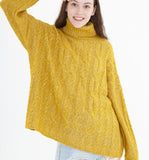 High Collar Long Sleeve  loose Style Women Tops Woolen Knit Sweater