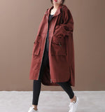 Side Slit Loose Spring Women Casual Coat Hooded Trench Coat Plus Size Coat Jacket