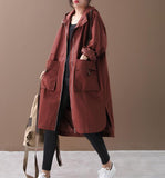Side Slit Loose Spring Women Casual Coat Hooded Trench Coat Plus Size Coat Jacket