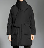 Casual-Loose-Women-Down-Coat-Scarf-Winter-Loose-90%-Duck-Down-Jackets