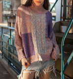 High Collar loose Women Tops Woolen Bat Sleeve Knit Sweater