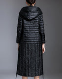 Linen Patchwork Long Women Down Coat Winter Loose 90% Hooded Duck Down Jackets