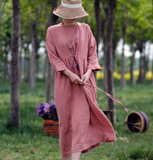 Pink Plaid Linen loose Summer Dress Maxi Women Dress XMLP9201229