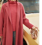 Double Face Women Winter Hand Made Long Women Wool Coat Jacket Waist Belt 2201
