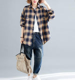 Checked Women Casual Blouse Linen Shirts Loose Blouse Plus Size Women Tops WG961707