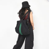 Black Green Color Block Simple Style Women Backpack Shoulder Bag