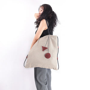 Cotton Linen Women Large Bag Simple Style Women Backpack Shoulder Bag