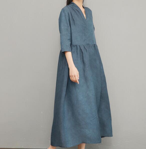 Blue Women Linen Silk Dresses Summer Dresses Women 3/4 Sleeve Dresses SimpleLinenLife Blue Women Linen Silk Dresses Summer Dresses Women 3/4 Sleeve Dresses SimpleLinenLife