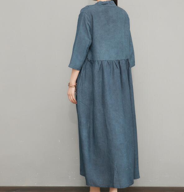 Blue Women Linen Silk Dresses Summer Dresses Women 3/4 Sleeve Dresses –  SimpleLinenLife