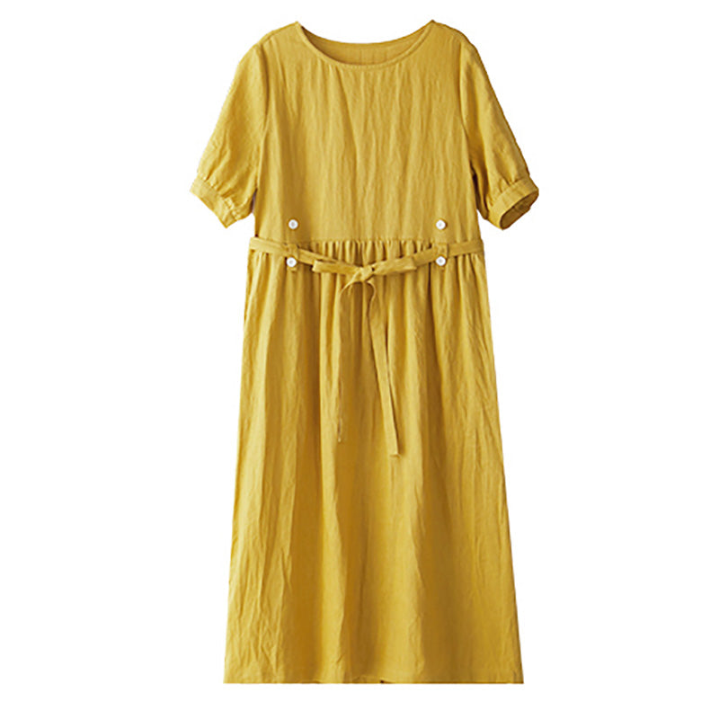 Yellow Linen Women Dresses Puff Sleeves O Neck Midi Summer Women Dress SimpleLinenLife Yellow Linen Women Dresses Puff Sleeves O Neck Midi Summer Women Dress SimpleLinenLife