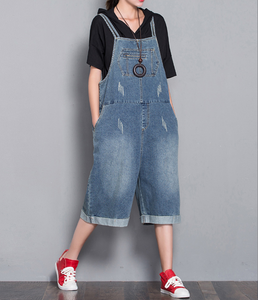 Floral Loose Denim Casual Spring Denim Overall Women Jumpsuits 