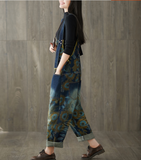 Gray Floral Loose Handmade Denim Casual Spring Denim Overall Women Jumpsuits