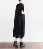 Black-Loose-Fitting-Linen-Women-Dresses-Summer-Casual-Embroidery-Women-Dresses