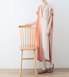 Women Loose Fitting Linen Dresses Khaki And Orange Summer Casual Irregular Women Dresses  AMT96215