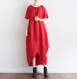 Women Summer Loose Fitting Round Collar Short Sleeve Irregular Linen D SimpleLinenLife Women Summer Loose Fitting Round Collar Short Sleeve Irregular Linen D SimpleLinenLife