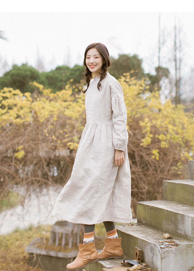 Puff linen Dress Summer Casual Midi Women Linen Dresses Pleated Dress SimpleLinenLife Puff linen Dress Summer Casual Midi Women Linen Dresses Pleated Dress SimpleLinenLife