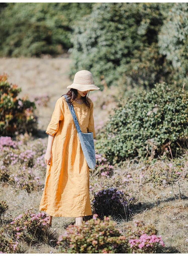 Yellow Linen Dress Summer Long Loose Women Linen Gown Dresses ZF98410 – SimpleLinenLife
