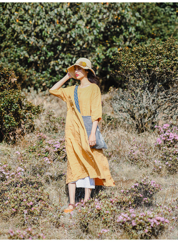 Yellow Linen Dress Summer Long Loose Women Linen Gown Dresses ZF98410 SimpleLinenLife Yellow Linen Dress Summer Long Loose Women Linen Gown Dresses ZF98410 SimpleLinenLife