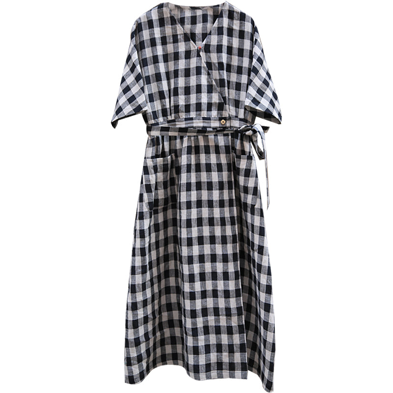 women's dresses casual summer Plaid Summer Dress Casual Summer Long Women Linen Dresses With Waist B –  SimpleLinenLife