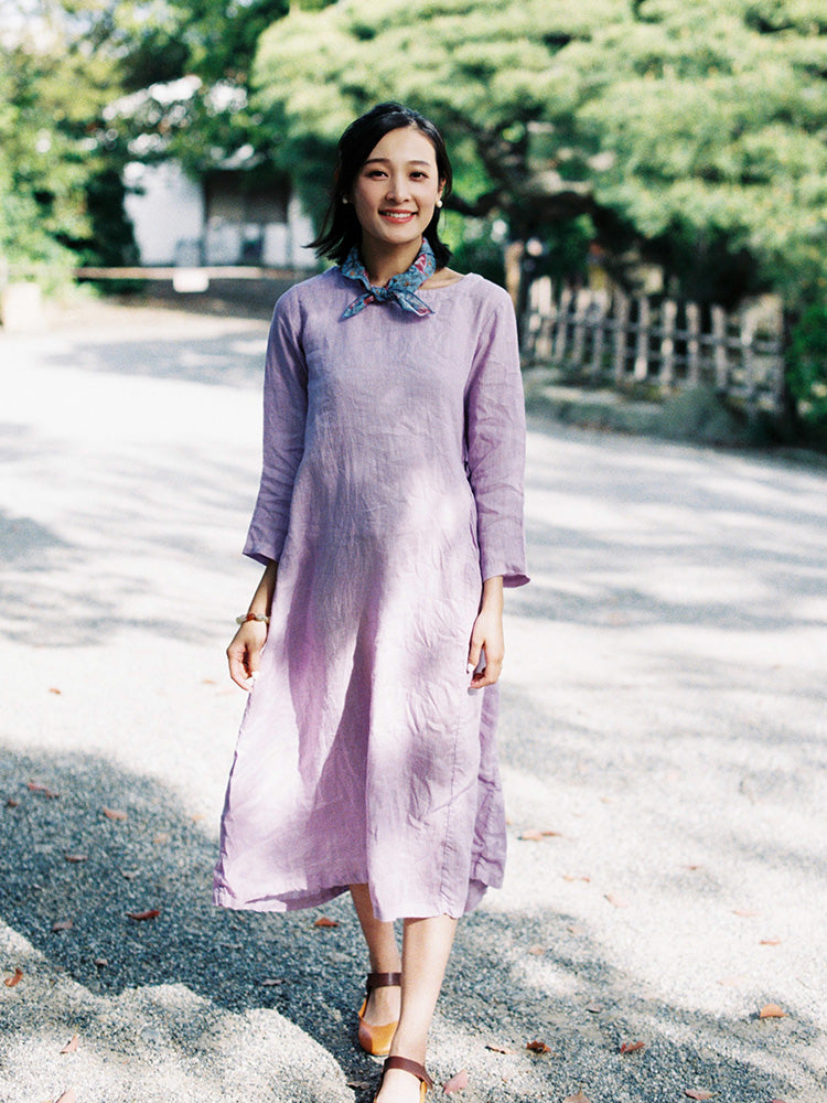 Light Purple Dress Summer Long Casual Women Linen Dresses ZF98412 – SimpleLinenLife