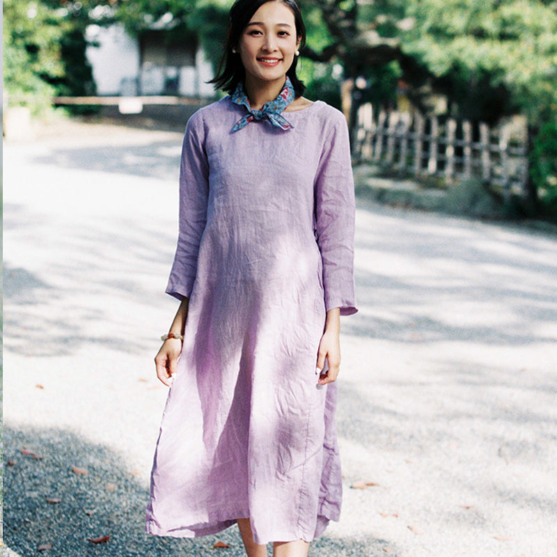 Light Purple Dress Summer Long Casual Women Linen Dresses ZF98412 – SimpleLinenLife