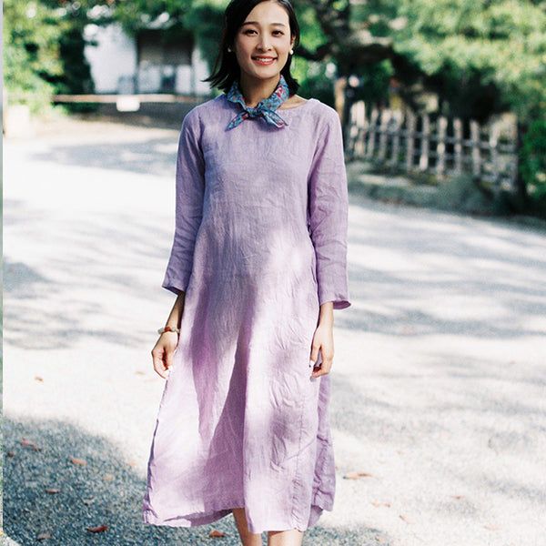 Light Purple Dress Summer Long Casual Women Linen Dresses ZF98412 – SimpleLinenLife