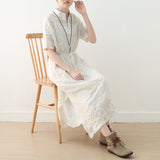 White Casual Linen Cotton Women Loose Fitting Short Sleeves Dresses Summer Long Women Dresses  AMT962227
