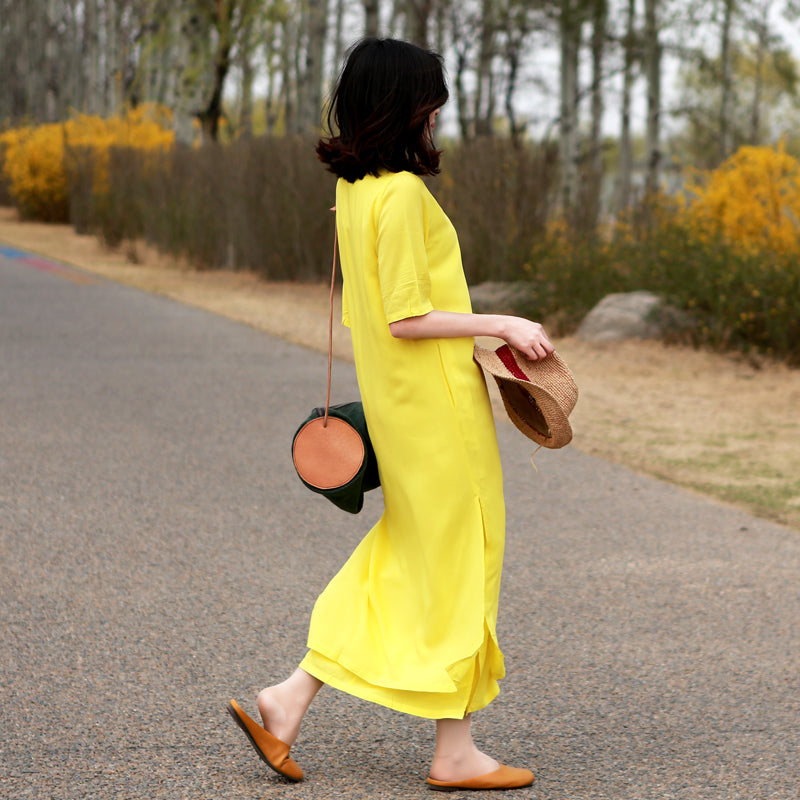 Yellow Women Dresses Casual Summer Women Dresses Long Women Dresses MD – SimpleLinenLife