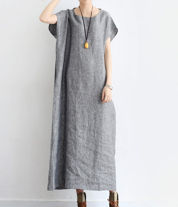 Summer Linen Women Loose Dresses Short Sleeves Long Dresses 05151 SimpleLinenLife Summer Linen Women Loose Dresses Short Sleeves Long Dresses 05151 SimpleLinenLife