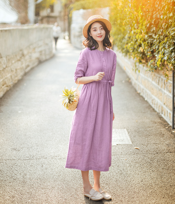 Purple Summer Cotton Linen Spring Women Dresses QJ05077 SimpleLinenLife Purple Summer Cotton Linen Spring Women Dresses QJ05077 SimpleLinenLife