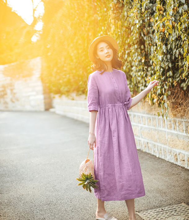 purple spring dress Purple Summer Cotton Linen Spring Women Dresses QJ05077 – SimpleLinenLife