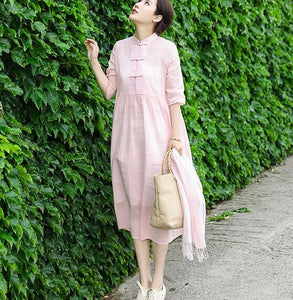 simplelinenlife-Pink-linen-O-neck-summer-spring-women-dresses -83_720x