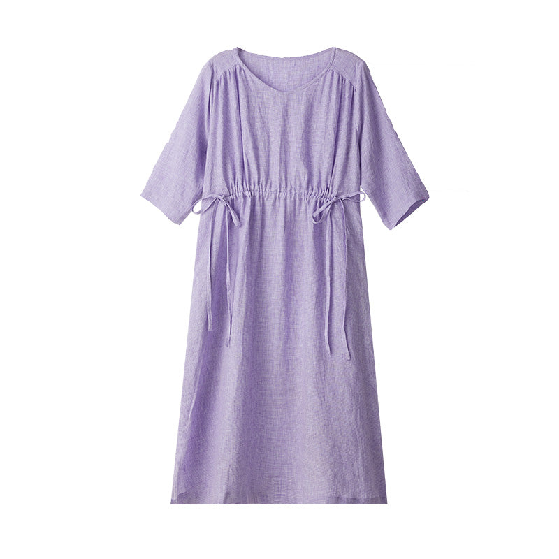 strapless open back dress Light Purple Linen Women Dresses Half Sleeves U Neck Midi Dresses XH96 –  SimpleLinenLife