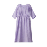 Light Purple Linen Women Dresses Half Sleeves U Neck Midi Dresses XH9647