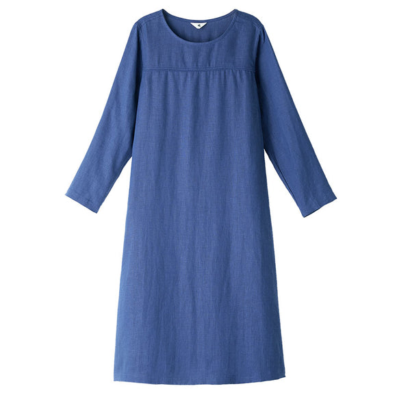 Blue Women Linen Dresses Spring Summer Women Dresses Long Sleeves WC961844