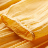 Yellow Linen Summer Women Short Sleeves Dresses  Long Women Dresses  AMT962234