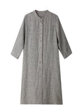 Grey Linen Women Dresses 3/4 Sleeves Spring Summer Women Dresses XH9675