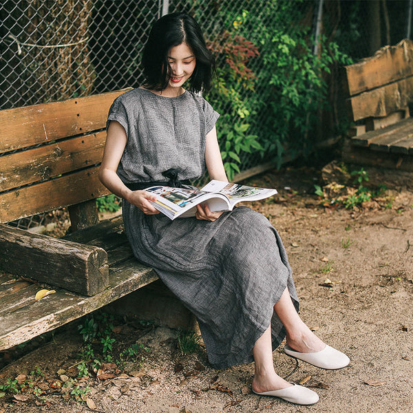 Gray Linen Women Dresses O Neck Summer Shift Dresses XH9622 –  SimpleLinenLife