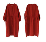 Red Linen Women Dresses 3/4 Sleeves O Neck Dresses Spring Summer Women Dresses XH9659