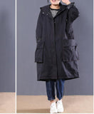 Zipper Long Women Casual Coat Loose Hooded Parka Plus Size Coat Jacket