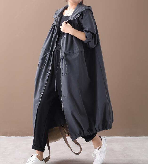 TARUXY Solid Loose Trench Coat For Women Lace Up Casual Hooded