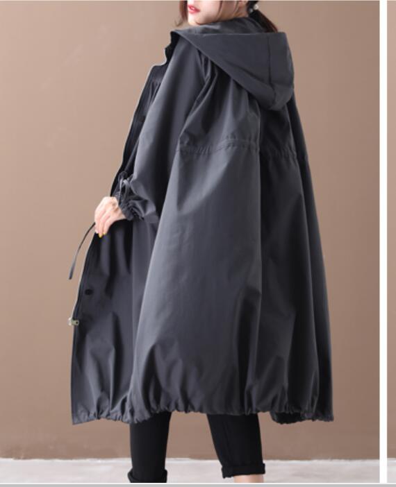 TARUXY Solid Loose Trench Coat For Women Lace Up Casual Hooded